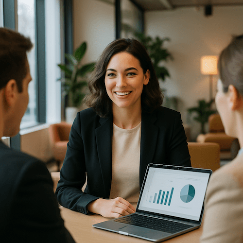 Investment advisor shows a chart to potential investors