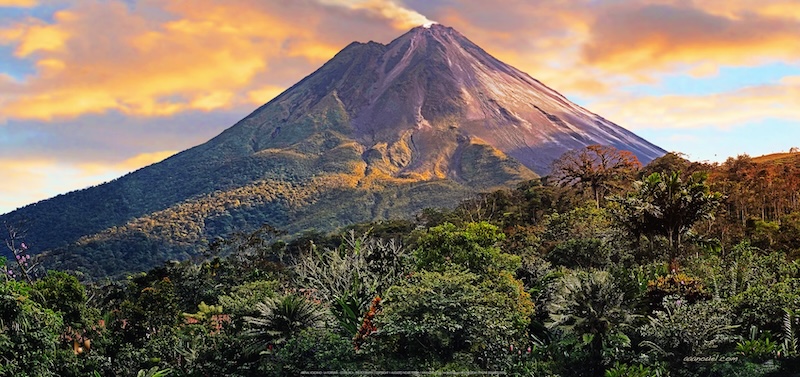 Arenal volcano at sunset in Costa Rica