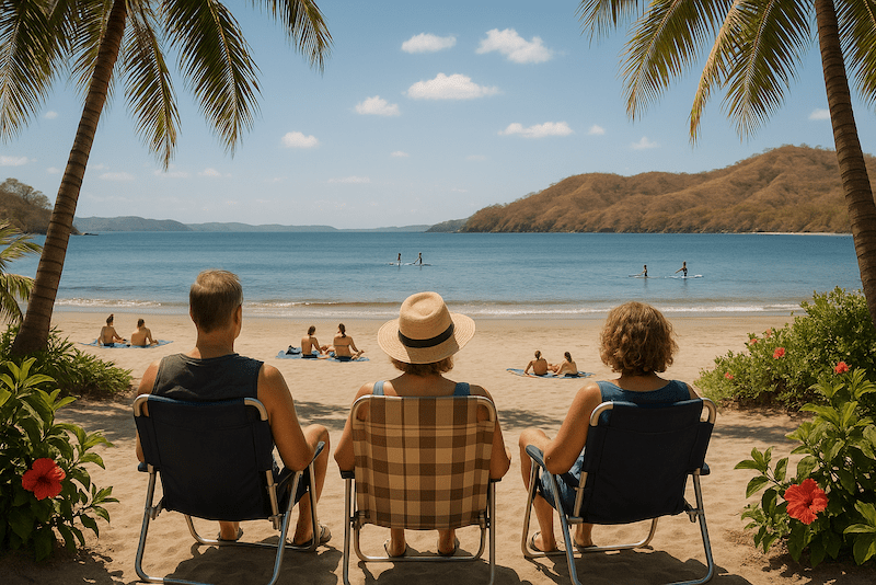 Beachgoers enjoying sunny Costa Rica weather on the beach