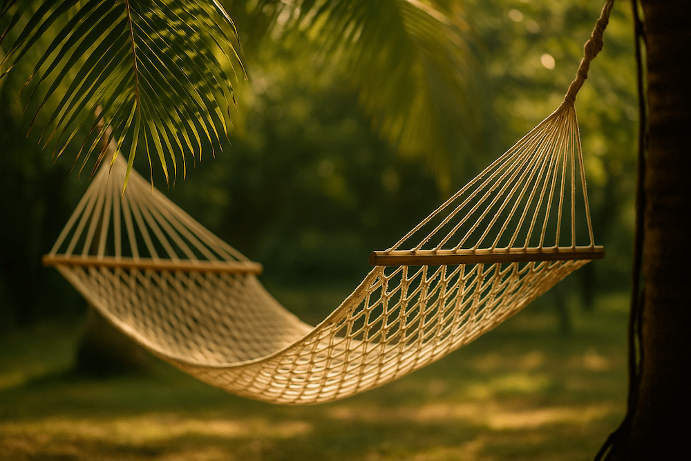 Hammock hanging between two palm trees in Costa Rica